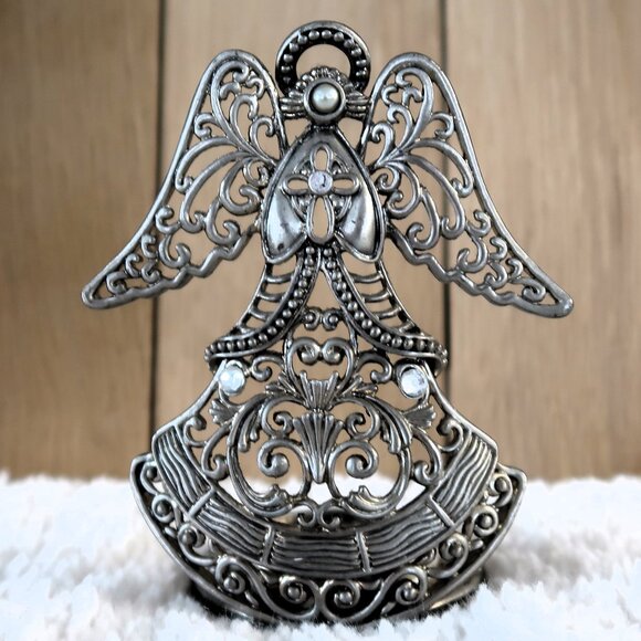 Other - Vintage Silver Tone Metal Angel Tea Light Candle Holder Figurine